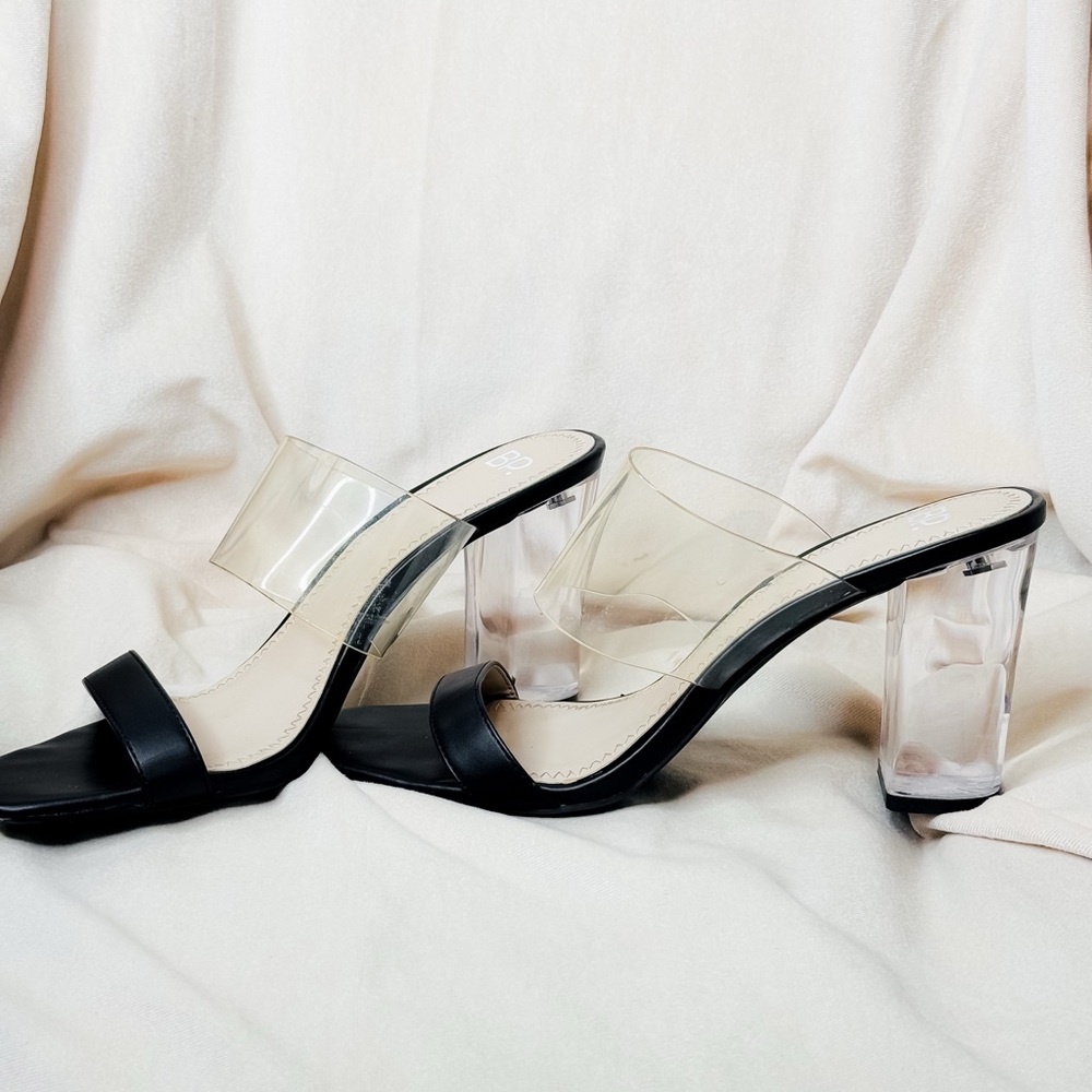 BP Black Transparent Heels Elegant Mule Sandals
